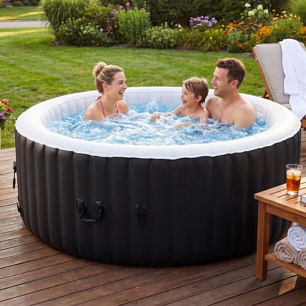 Round Inflatable Hot Tub 2-4 Person Blow up Hot Tub PVC Outdoor Spa with 120 Air Jets 71 in. x 71 in. x 25 in. 7 cu. ft.