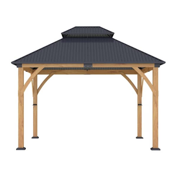 COVERONICS Outdoor 11 ft. x 13 ft. Spruce Wood Double Roof Gazebo with Galvanized Steel Hardtop