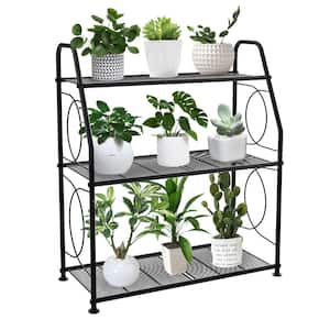 31.4 in. Tall Indoor/Outdoor Black Metal Plant Stand (3-Tiered)