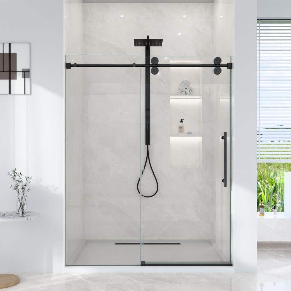 56-60 in. W x 72 in. H Frameless Single Sliding Bypass Shower Door, Matte Black, 5/16 in. Thick Tempered Glass price history on PriceWatchPro