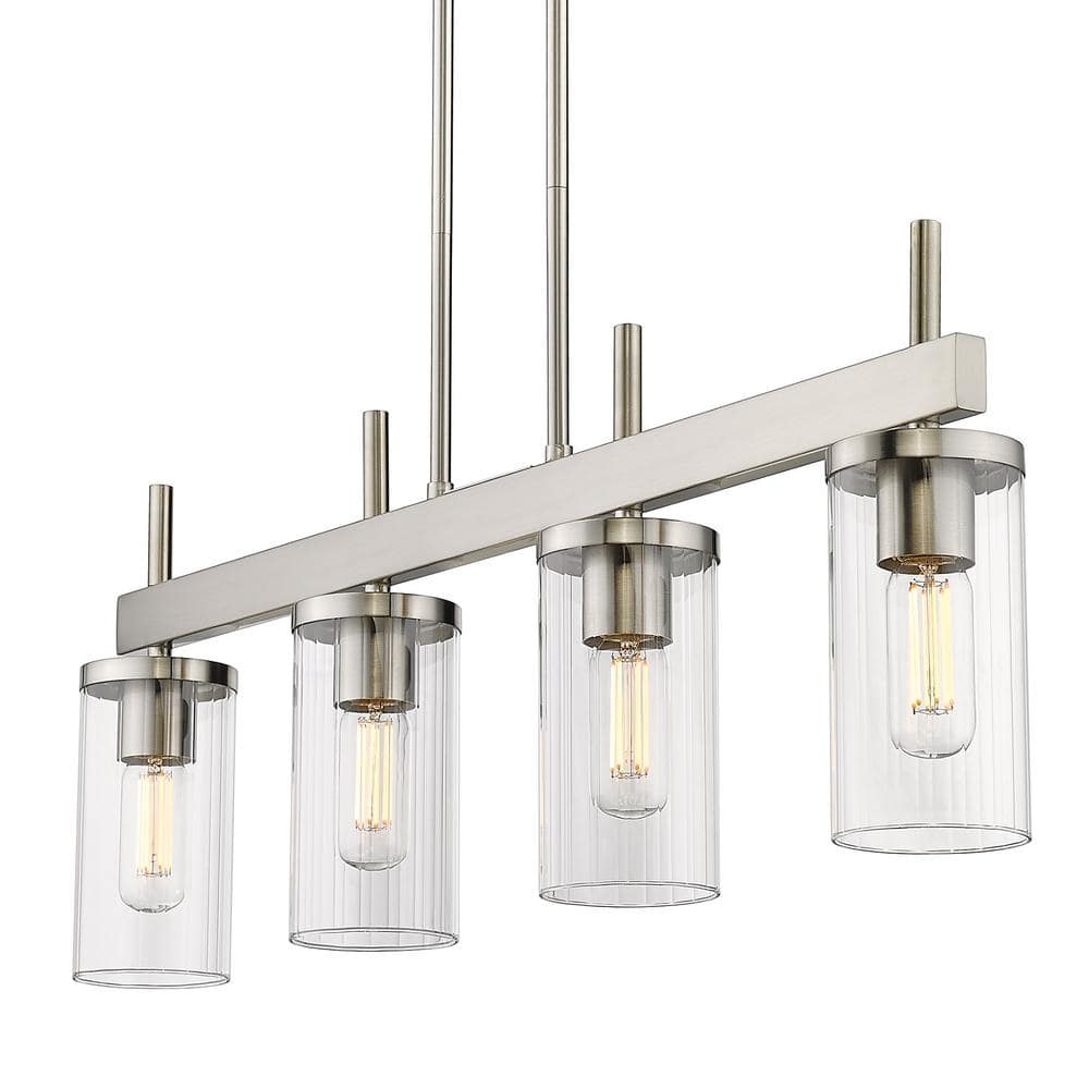 Winslett 35" Silver Pewter Linear Pendant with Ribbed Clear Glass