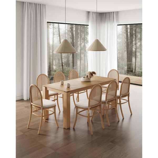 Manhattan Comfort Rockaway and Paragon 9-Piece Nature Solid Wood Top Dining Room Set Seats 8