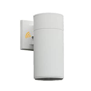 Enhanced 9 in. White Dusk to Dawn Indoor/Outdoor Hardwired Cylinder Sconce with No Bulb Included