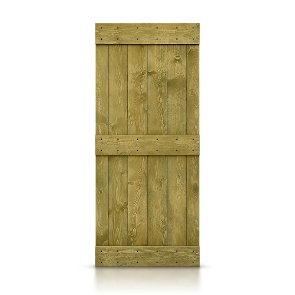 CALHOME Mid-Bar Series 36 in. x 84 in. Pre-Assembled Jungle Green Stained Solid Pine Wood Interior Sliding Barn Door Slab