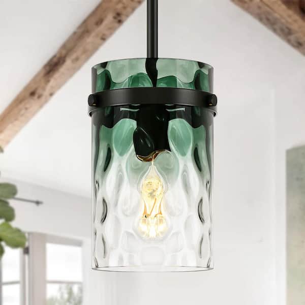Jasslynn 60W Gradient Green Modern Adjustable Pendant Light Fixture with Cylinder Glass Shade Kitchen Dining Room Foyer