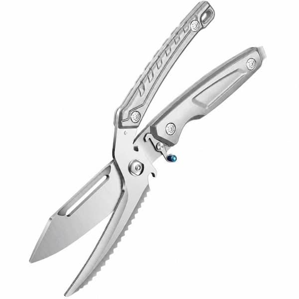 9 in. Silver Multi-Purpose High Carbon Steel Seafood Kitchen Shears with Oversized Handles for Crab, Shrimp