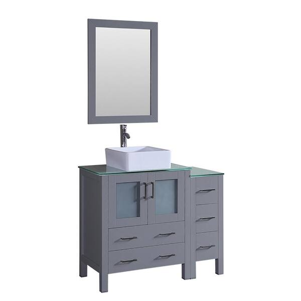 Bosconi 42 in. W Single Bath Vanity with Tempered Glass Vanity Top in Green with White Basin and Mirror