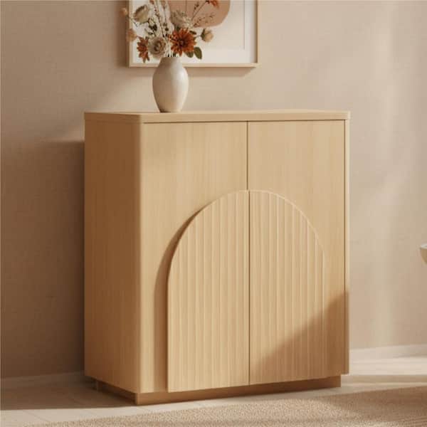 Mason Oak Modern Wood Buffet Sideboard with Wave Panel Doors, Soft-Close Hinges, Scratch-Resistant  Storage Cabinet