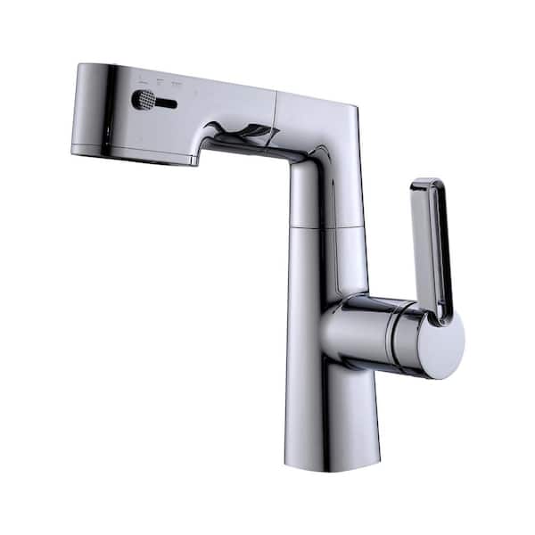 Flynama Single Handle Digital Display Bathroom Faucet with Pull-out in Chrome