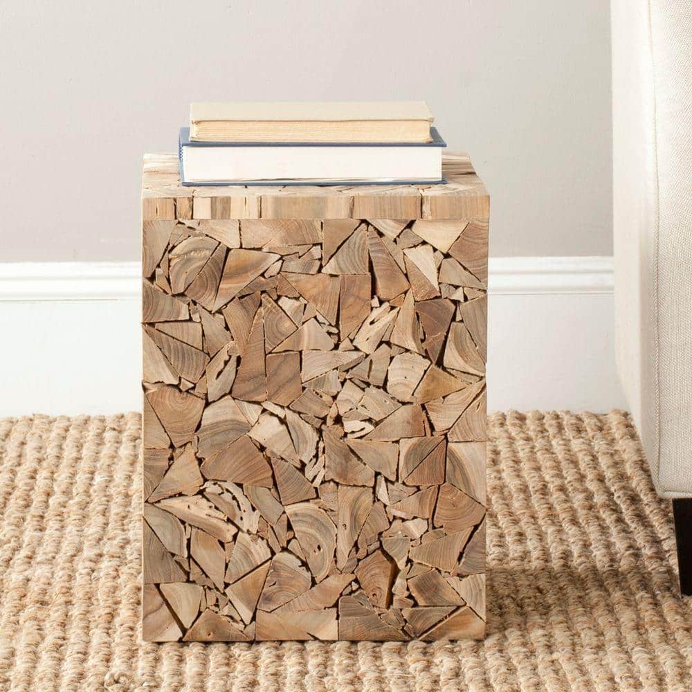 Reclaimed Teak Mosaic 12" Square Stool in Medium Oak Finish