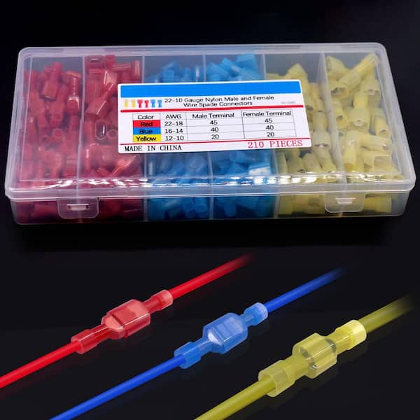 100-Pack 22-18 AWG Non-Insulated Male Quick Disconnect Spade Connectors – 1/4" (250), Made In USA