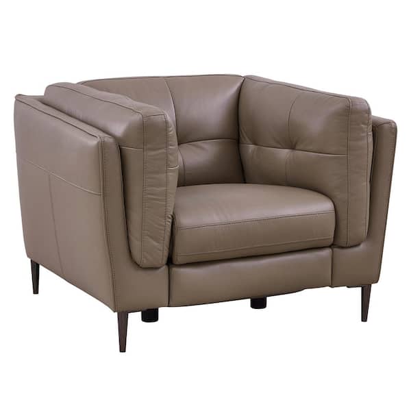Armen Living Primrose Dark Metal and Greige Genuine Leather Contemporary Chair