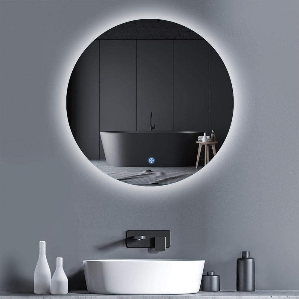 24 In W X 24 In H Round Frameless Wall Mount Bathroom Vanity Mirror   Silver Vanity Mirrors Vj1220mirror4 64 1000 