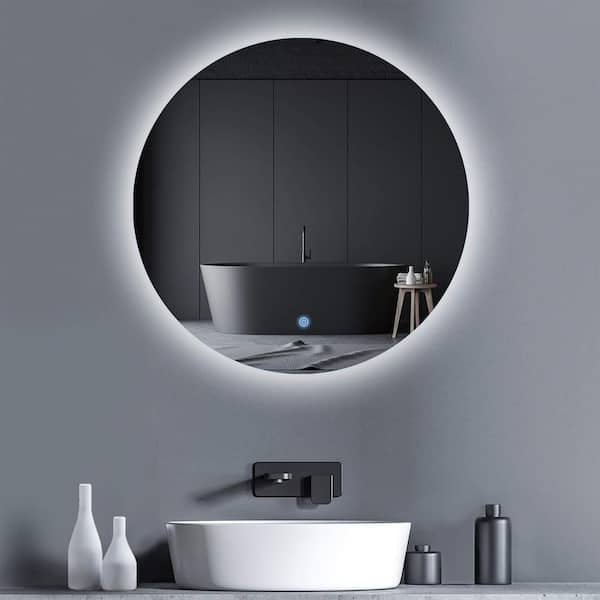 Unbranded 24 in. W x 24 in. H Round Frameless Wall Mount Bathroom Vanity Mirror in Silver with LED Light Anti-Fog Touch Control
