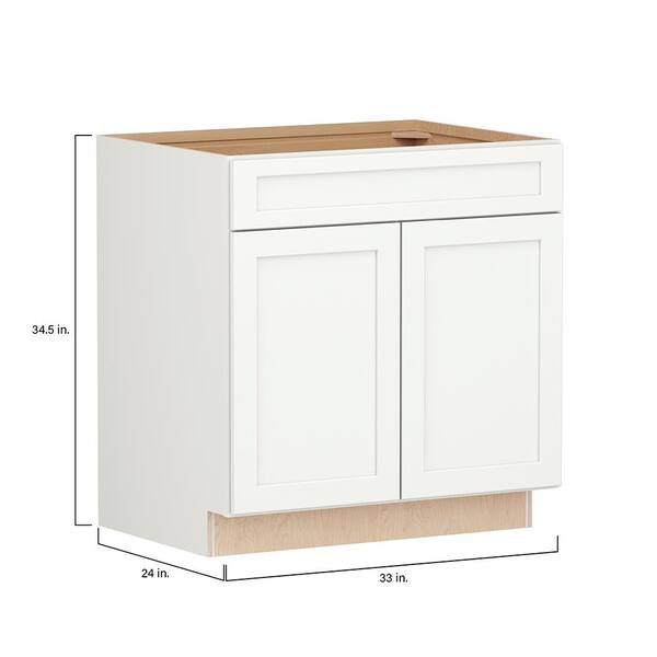SIMPLY WOODMARK PRO Shaker Full Overlay 33 in. W x 24 in. D x 34.5 in. H Plywood Assembled Sink Base Kitchen Cabinet in Linen White