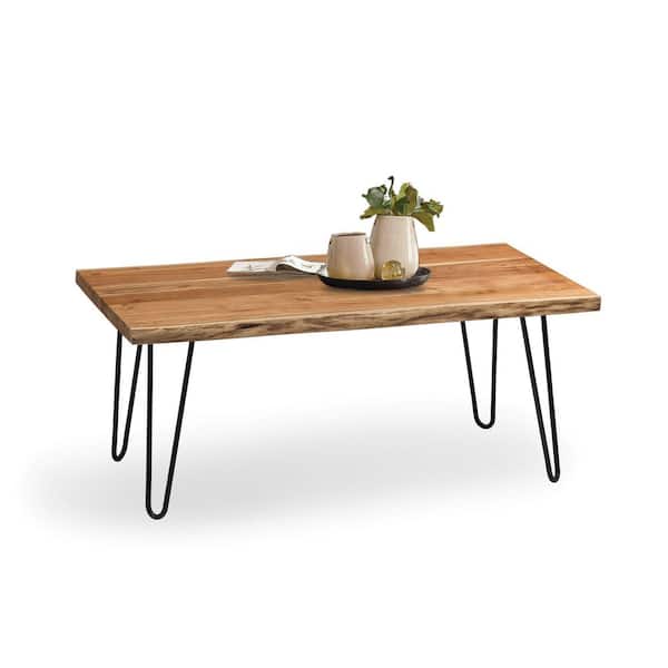 Alaterre Furniture Hairpin 48 in. Natural Large Rectangle Wood Coffee Table with Live Edge