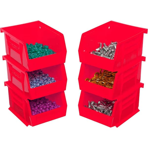 Akro-Mils - 30210 Series, 4 1/8 in. W x 5 3/8 in. D x 3 in. H, Red Plastic Stackable Storage Bins Hanging Organizer, 24-Pack