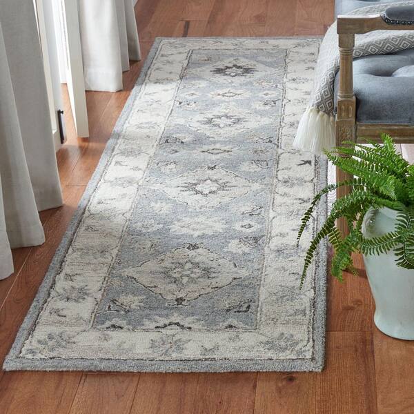 Suzani 2 ft. x 10 ft. Gray/Ivory Oriental Runner Rug