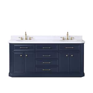 Palace 72 in. W x 22 in. D Vanity in Monarch Blue with Quartz Vanity Top in White with White Basins