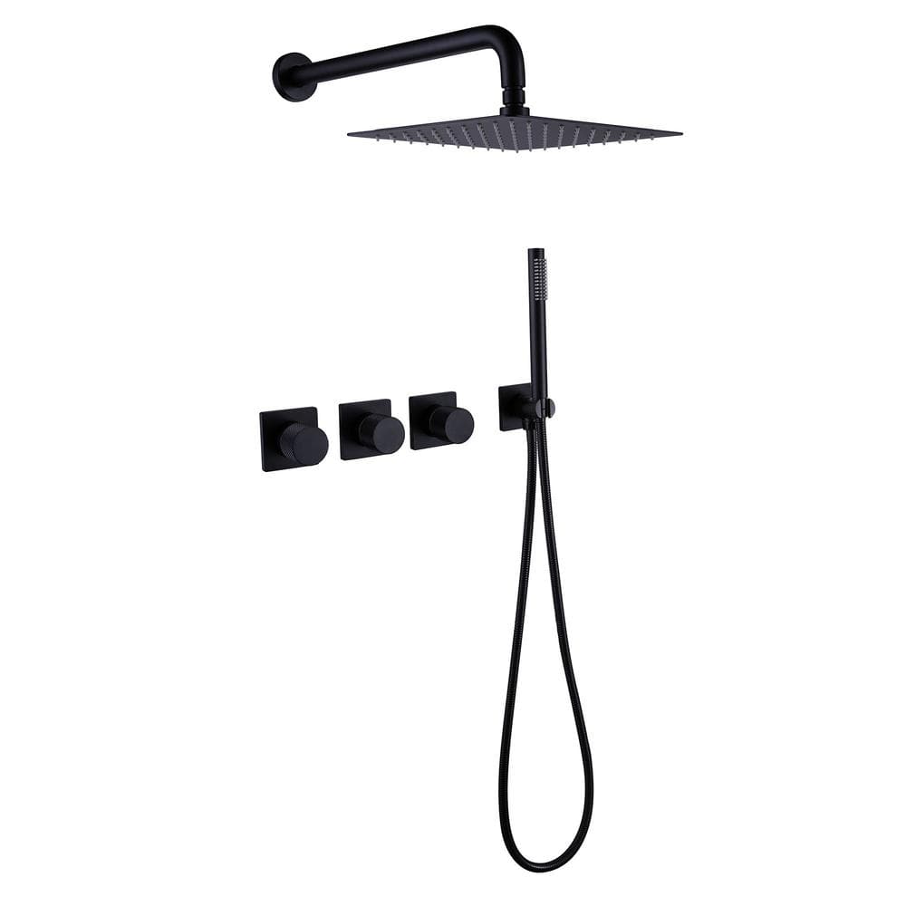 IHOMEadore 1Spray Square Wall Bar Shower Kit with Hand Shower in Matte