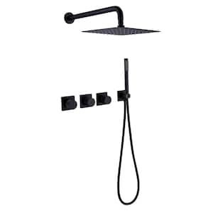 1-Spray Square Wall Bar Shower Kit with Hand Shower in Matte Black