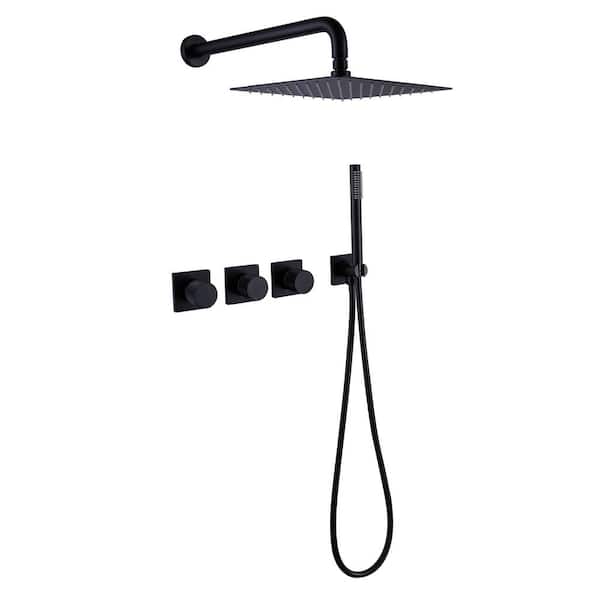 IHOMEadore 1-Spray Square Wall Bar Shower Kit with Hand Shower in Matte Black