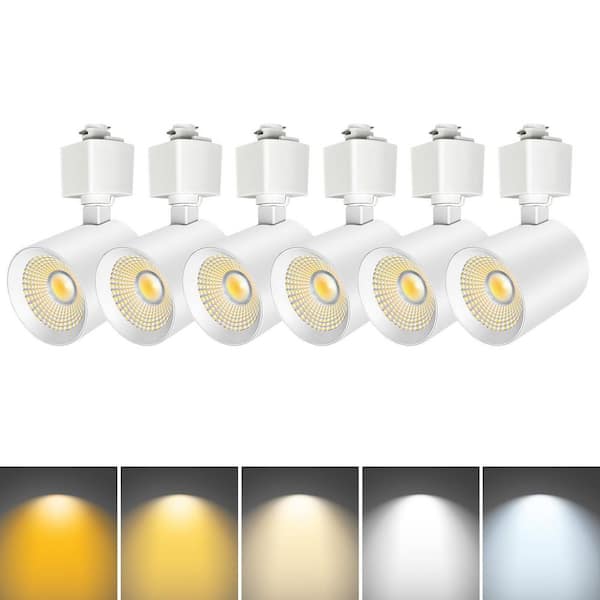 6-Pack White Integrated LED Linear Track Lighting Swivel Cylinder Heads CRI90 Plus, 800lm, Adjustable 5CCT Spot Lights