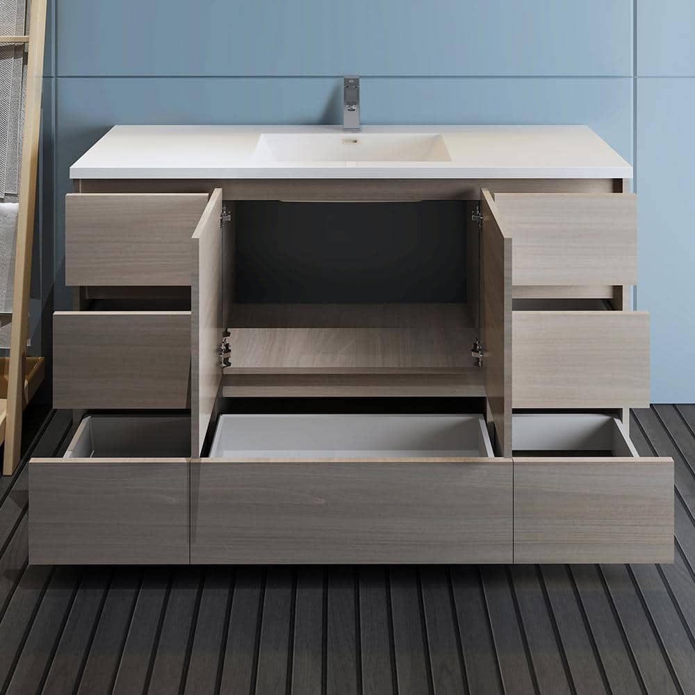 Lazzaro 60" Gray Solid Wood & MDF Modern Freestanding Single Sink Vanity