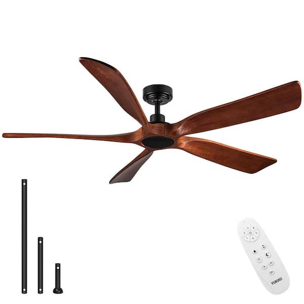 Shamshla 60 in. Indoor Farmhouse Black Wood Ceiling Fan with Remote Control for Living Room or Patio