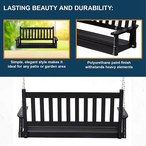 25.5 in. Tall Maine Black Wood Patio Porch Swing