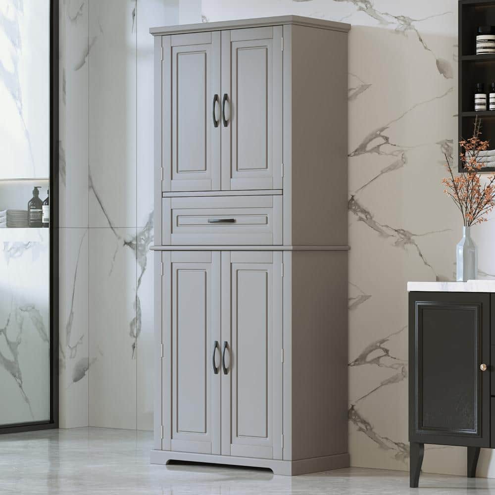 Gray Bathroom Linen Cabinet with Drawer, Adjustable Shelf and Multi-Functional Storage Space price history on PriceWatchPro