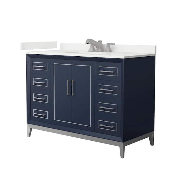 Wyndham Collection Marlena 48 in. W x 22 in. D x 35.25 in. H Single Bath Vanity in Dark Blue with White Quartz Top