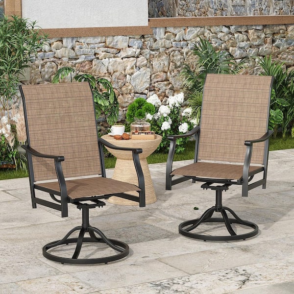 Textilene Swivel Outdoor Patio Dining Chairs Set of 2,360° Swivel All Weather Outdoor Dining Chairs Brown