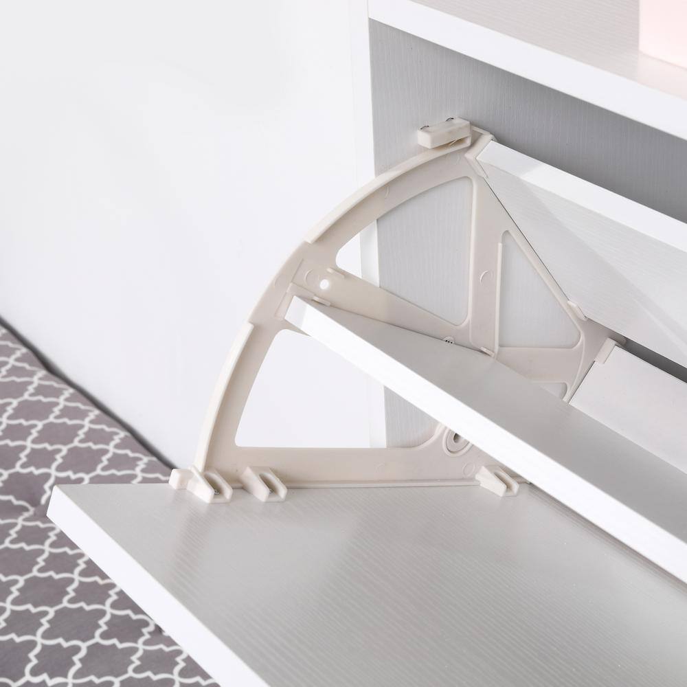 White Slim Wooden Shoe Cabinet with 3 Fold-Out Drawers