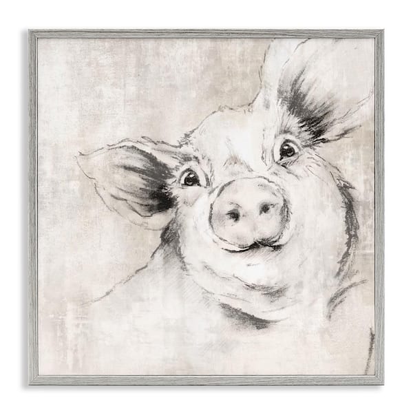 Stupell Industries Pig Sketch Impression by Eli Jones Gray Framed Animal Giclee Art Print 12 in. x 12 in.