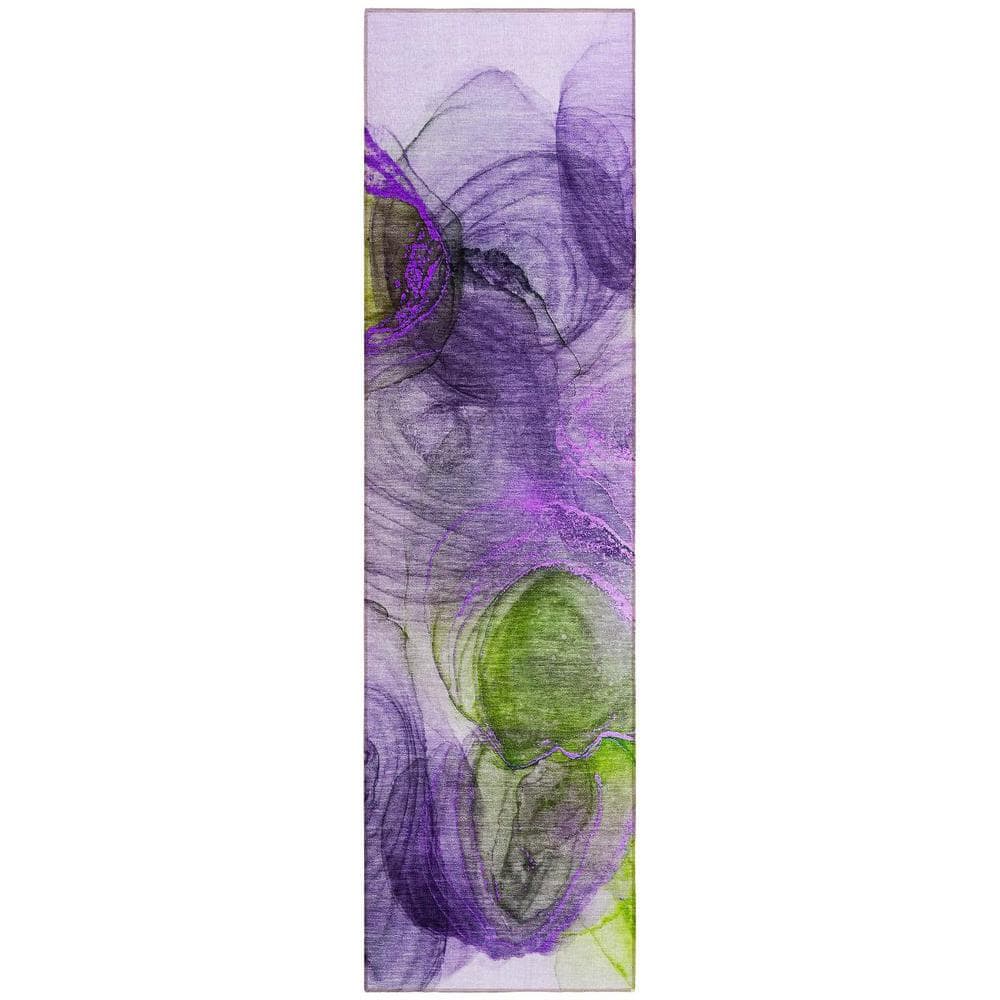 HomeRoots Purple 2 ft. x 8 ft. Abstract Indoor / Outdoor Area Rug ...