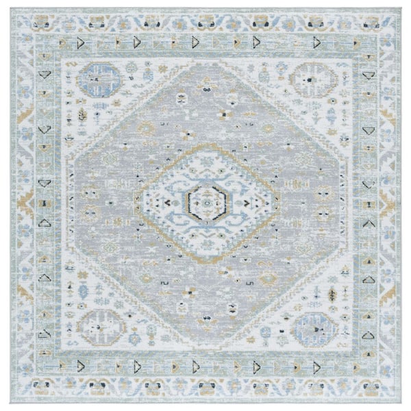 SAFAVIEH Bayside 7 ft. x 7 ft. Green/Gray Traditional Medallion Square Area Rug