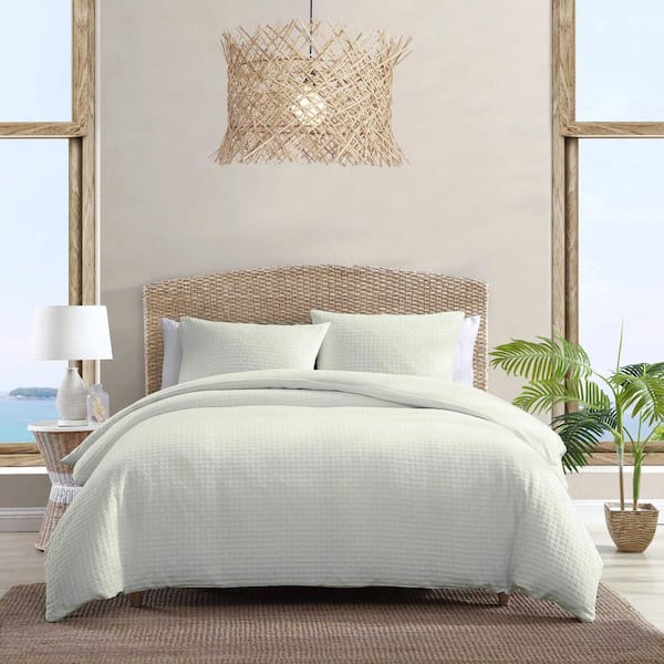 Tommy Bahama Basketweave Solid 3-Piece Sage Green 100% Cotton Queen Comforter Set