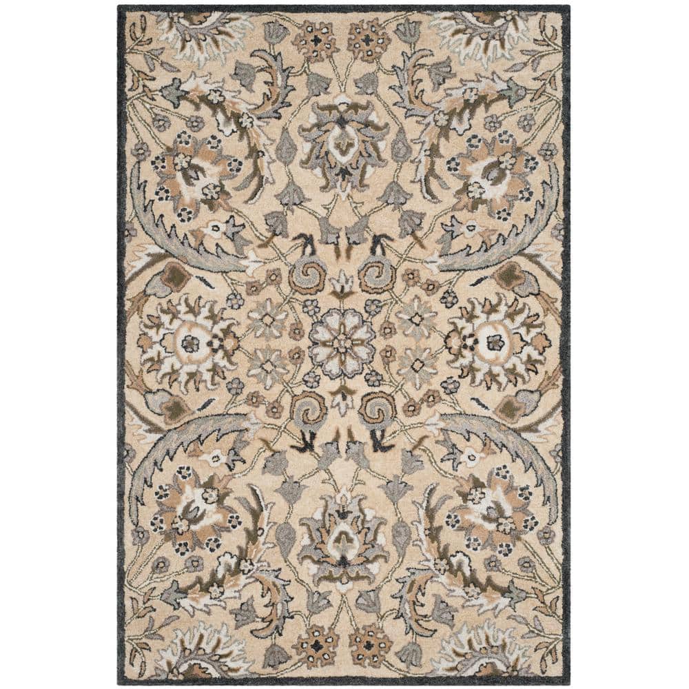 Beige and Multi 4' x 6' Hand-Tufted Wool Area Rug