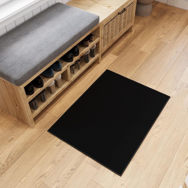 Basics Collection Non-Slip Rubberback Modern Solid Design 2x3 Indoor Area Rug/Entryway Mat, 2 ft. 3 in. x 3 ft., Black