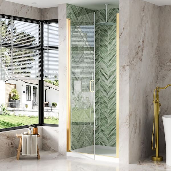 WELLFOR 36 in. W x 72 in. H Pivot Semi-Frameless Shower Door in