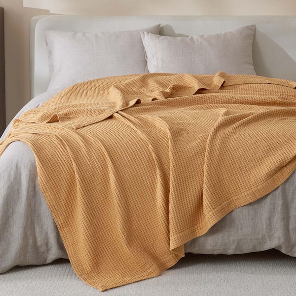 FRESHFOLDS Yellow 100% Cotton Twin Lightweight Waffle Weave Blanket