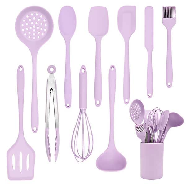 Food-Grade Silicone Purple Cooking and Baking Utensil Set with Holder, BPA-Free, 446°F Heat Resistant, 11-Piece