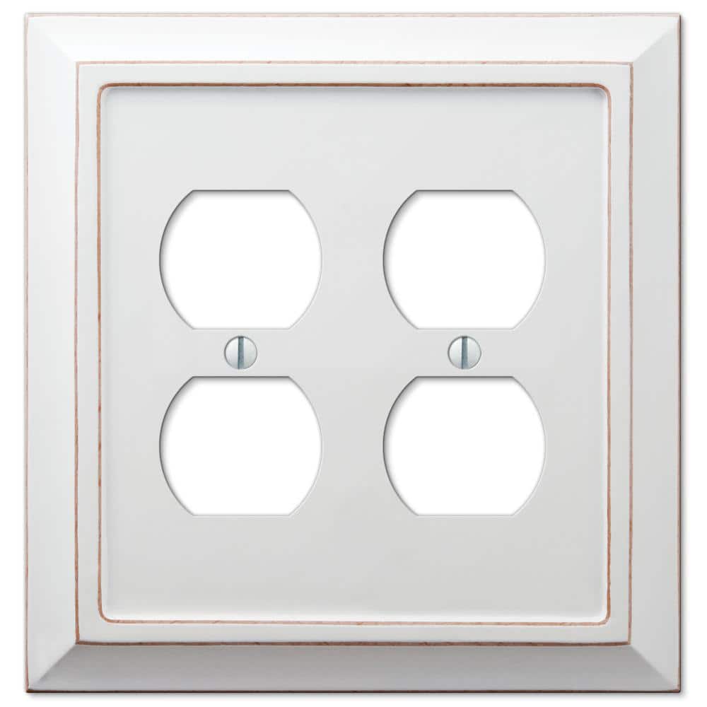 Distressed White Wood Double Duplex Wall Plate