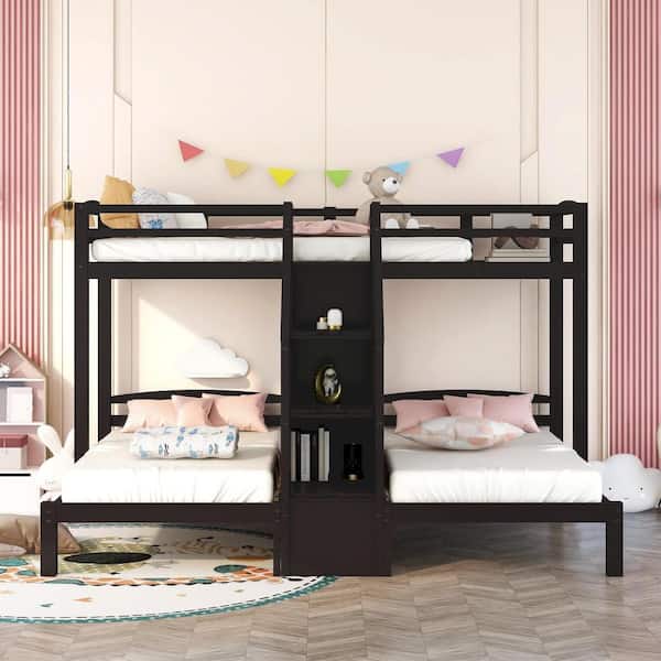 Espresso Twin over Twin & Twin Bunk Bed with Built-in Staircase and Storage Drawer