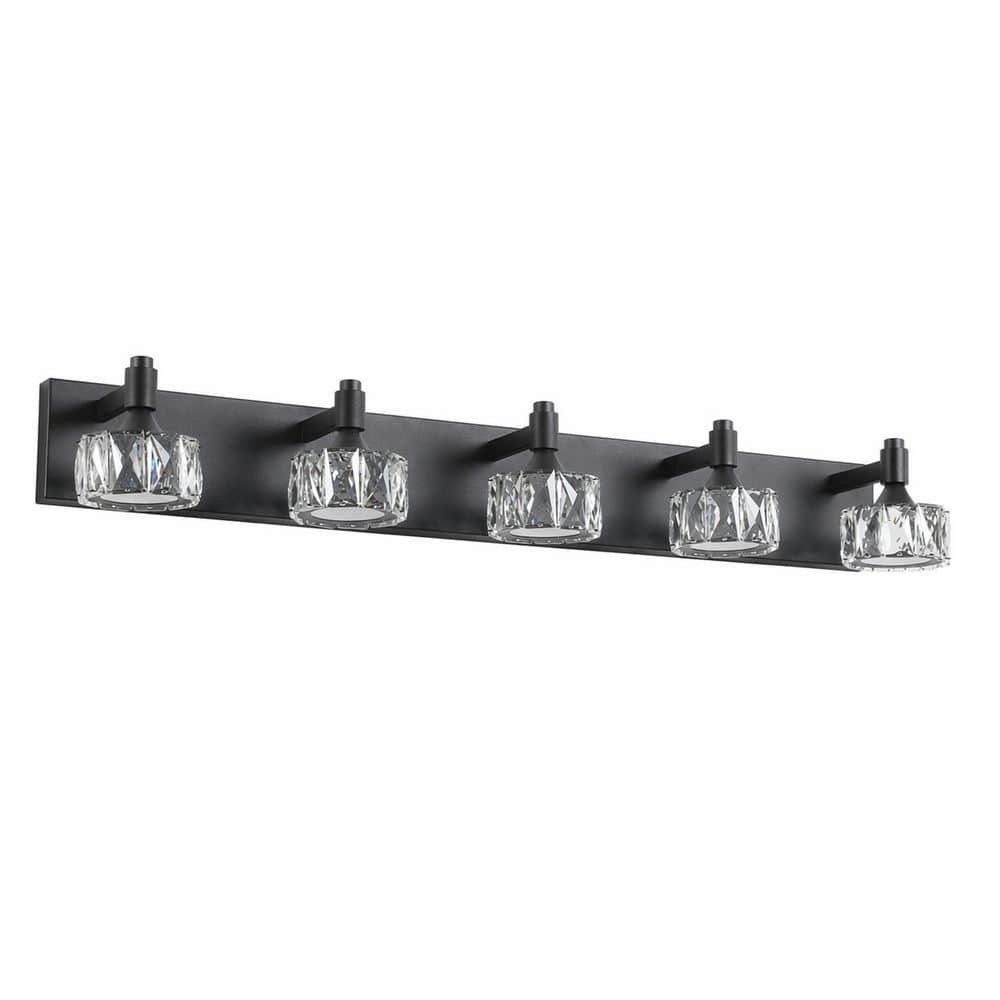 5-Light 36 in. Black LED Vanity Light with Crystal Glass Shade, Wall Light for Bathroom price history on PriceWatchPro