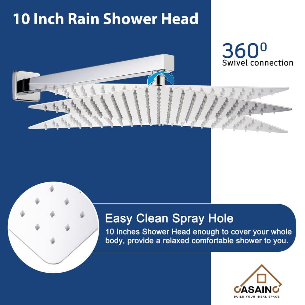 Chrome 10" Square Wall Mounted Rainfall Shower System with Handheld