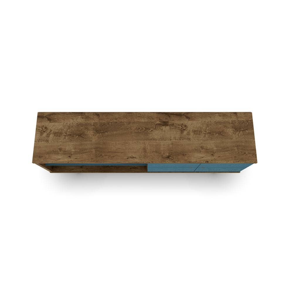 Rustic Brown and Aqua Blue 63" MDF TV Stand with Cabinet