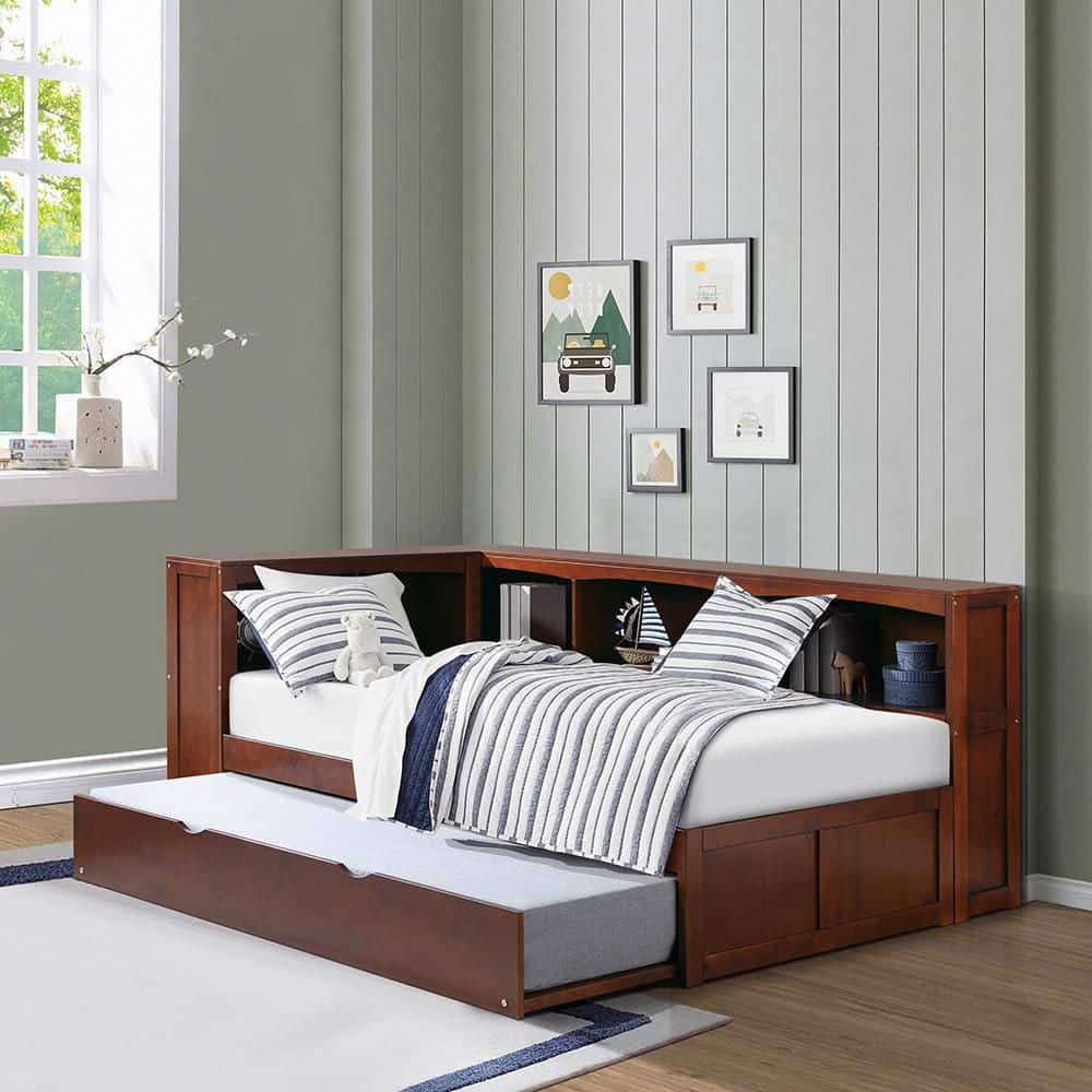 Lazzara Carissa Dark Cherry Finish Brown Wood Frame Twin Bookcase ...