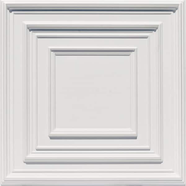 FROM PLAIN TO BEAUTIFUL IN HOURS Schoolhouse White Matte 2 ft. x 2 ft. PVC Glue-up or Lay-in Faux Tin Ceiling Tile